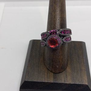 Women's Red Stone Engagement Wedding Ring Set Size 8 Unique Affordable